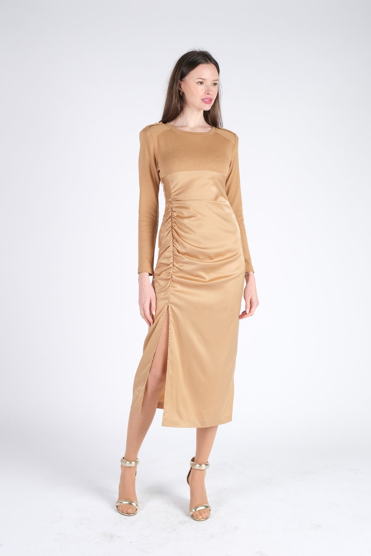 Beige Satin Dress