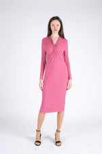 Vestido midi rosa con lazo