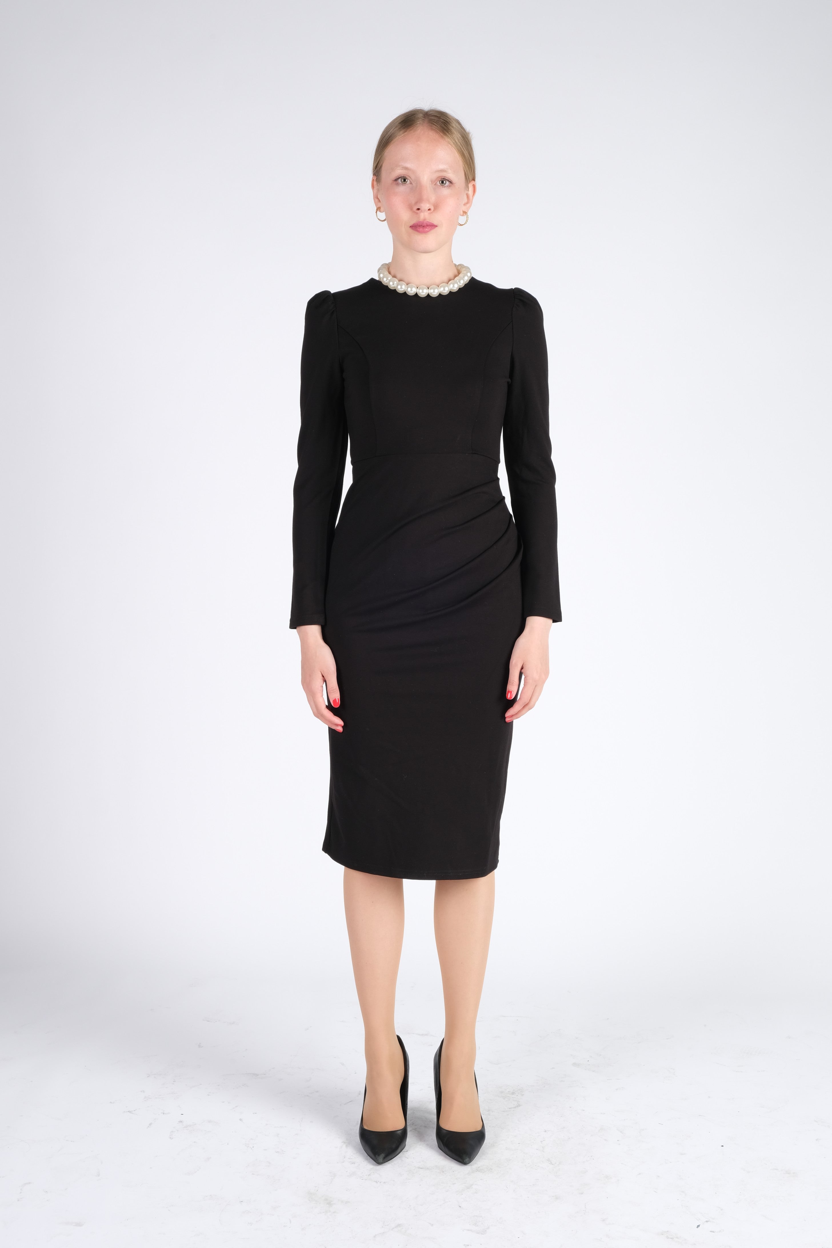 Black Midi Dress with Pearls Black Midi Dress with Pearls