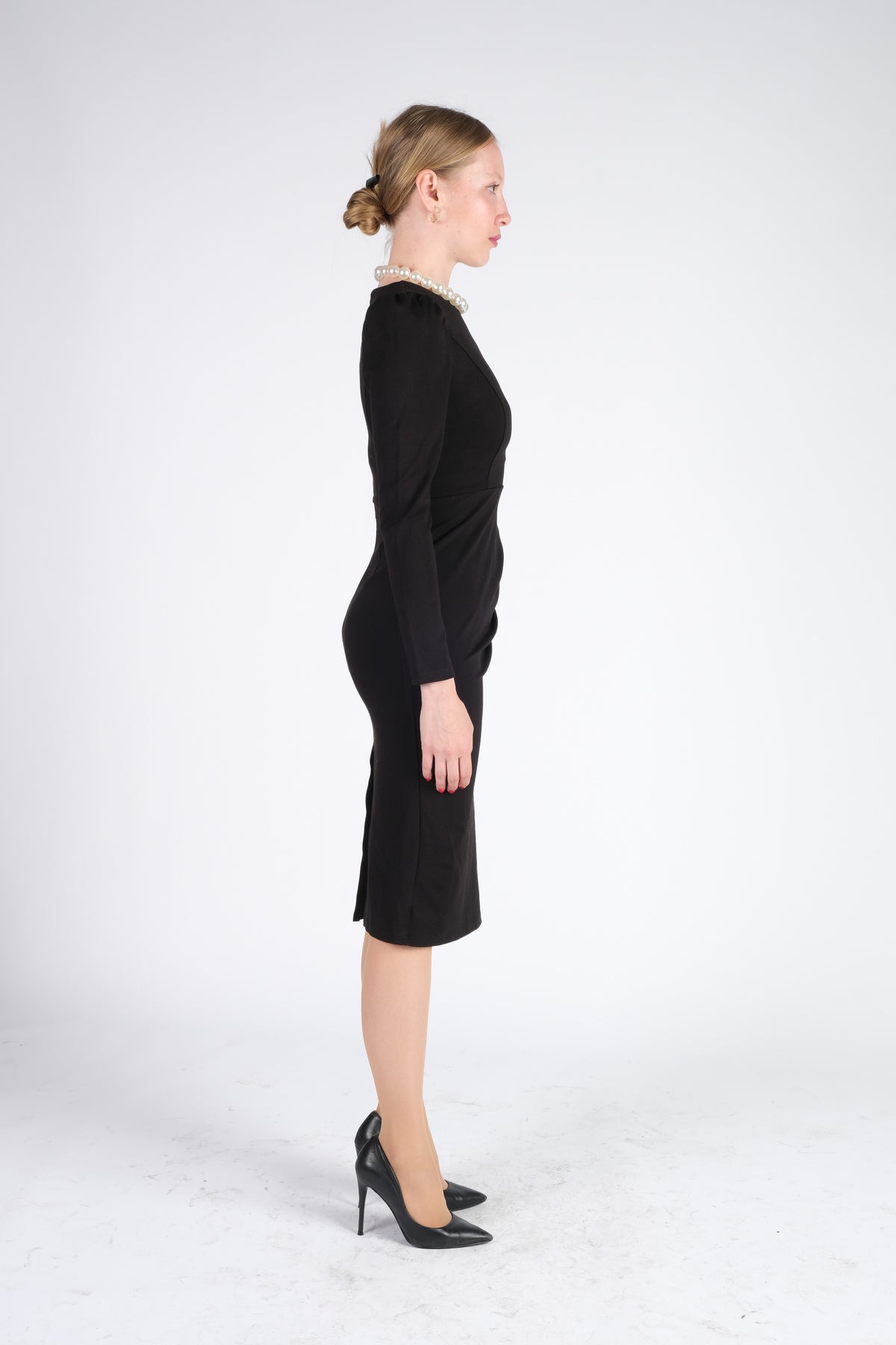 Black Midi Dress with Pearls