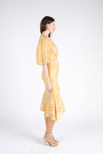 Yellow Midi Dress with Puff Sleeves