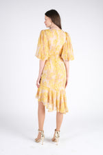 Yellow Midi Dress with Puff Sleeves