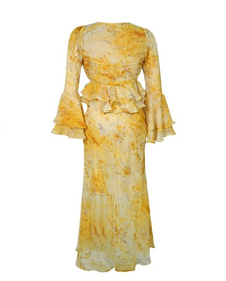 2 piece chiffon dress 1920s-inspired 2-piece chiffon Art Deco dress with long sleeves