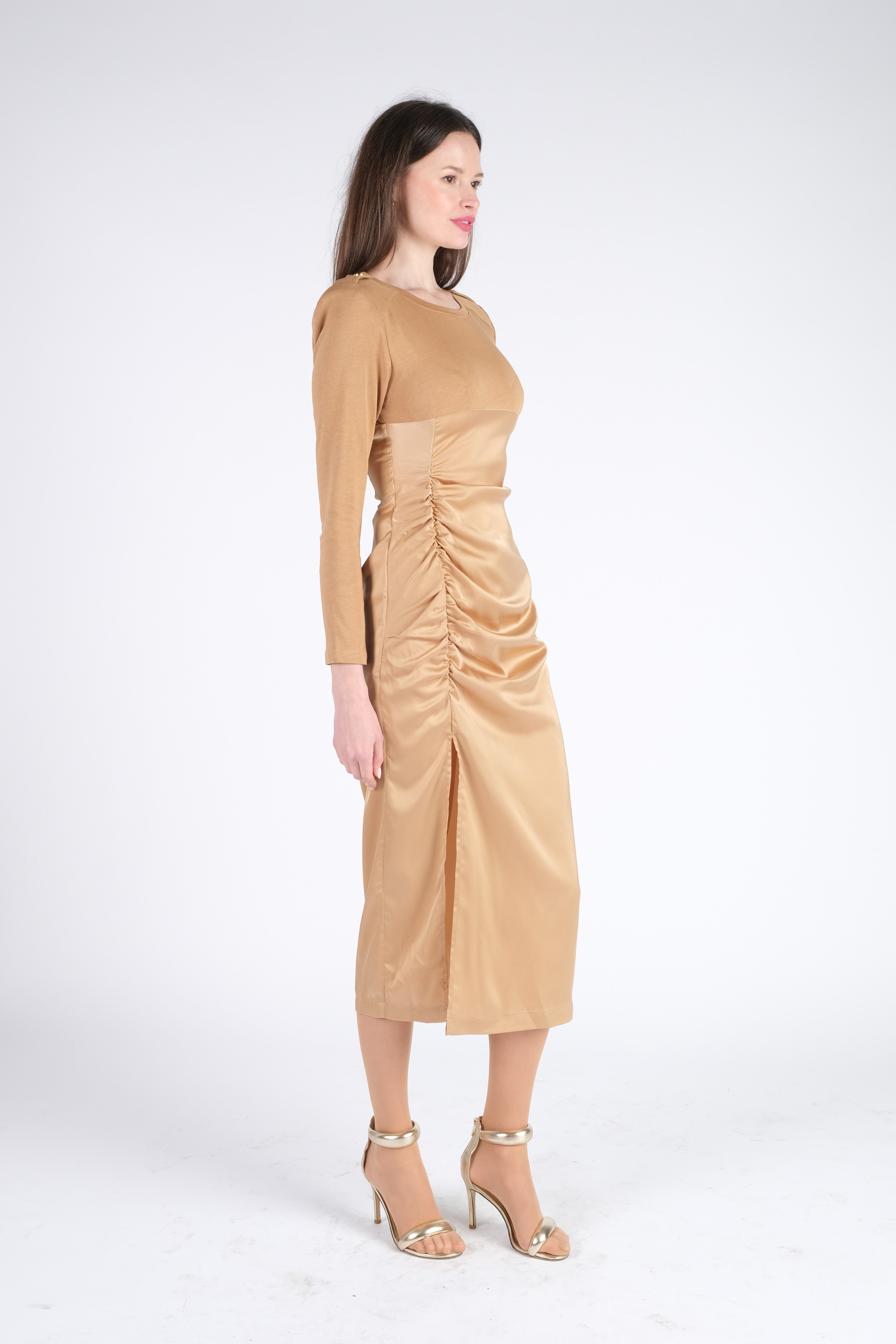 Long Sleeve Satin Midi Dress Beige Satin Dress Illustrious Elegance Champagne Satin Long Sleeve Midi Dress Long Sleeve Satin Midi Dress Beige Satin Dress Illustrious Elegance Champagne Satin Long Sleeve Midi Dress