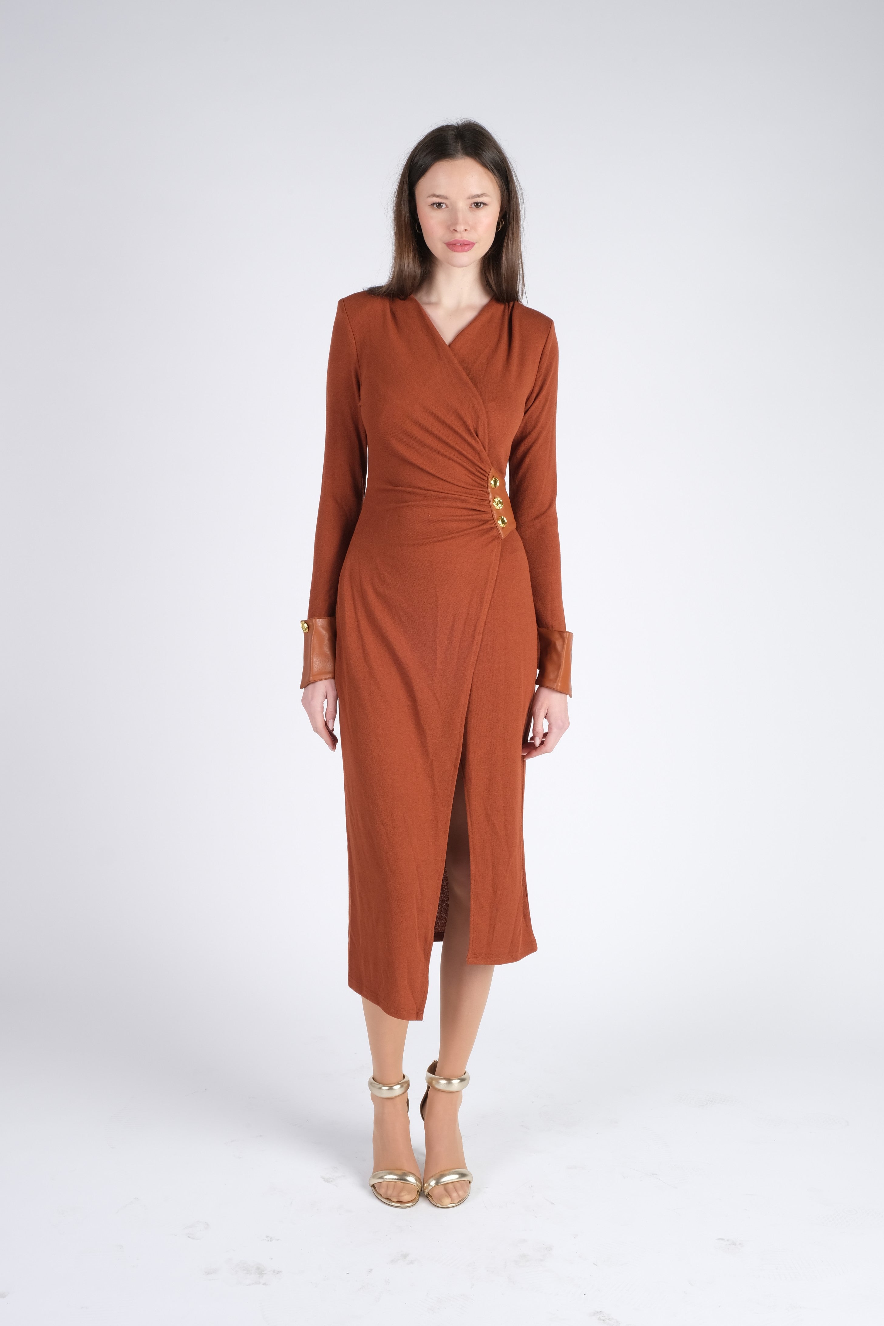 orange and brown dress US14 / Custom Color / Style B Dry Clean only Made in Los Angeles Item shown is Size 2 Model is 57 Maxi Orange Dress