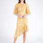 Yellow Midi Dress with Puff Sleeves