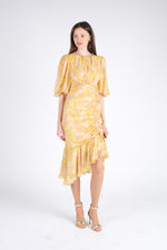 Yellow Midi Dress with Puff Sleeves