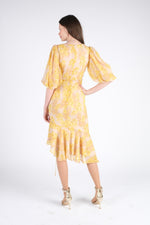Yellow Midi Dress with Puff Sleeves