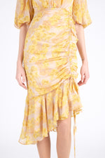 Yellow Midi Dress with Puff Sleeves