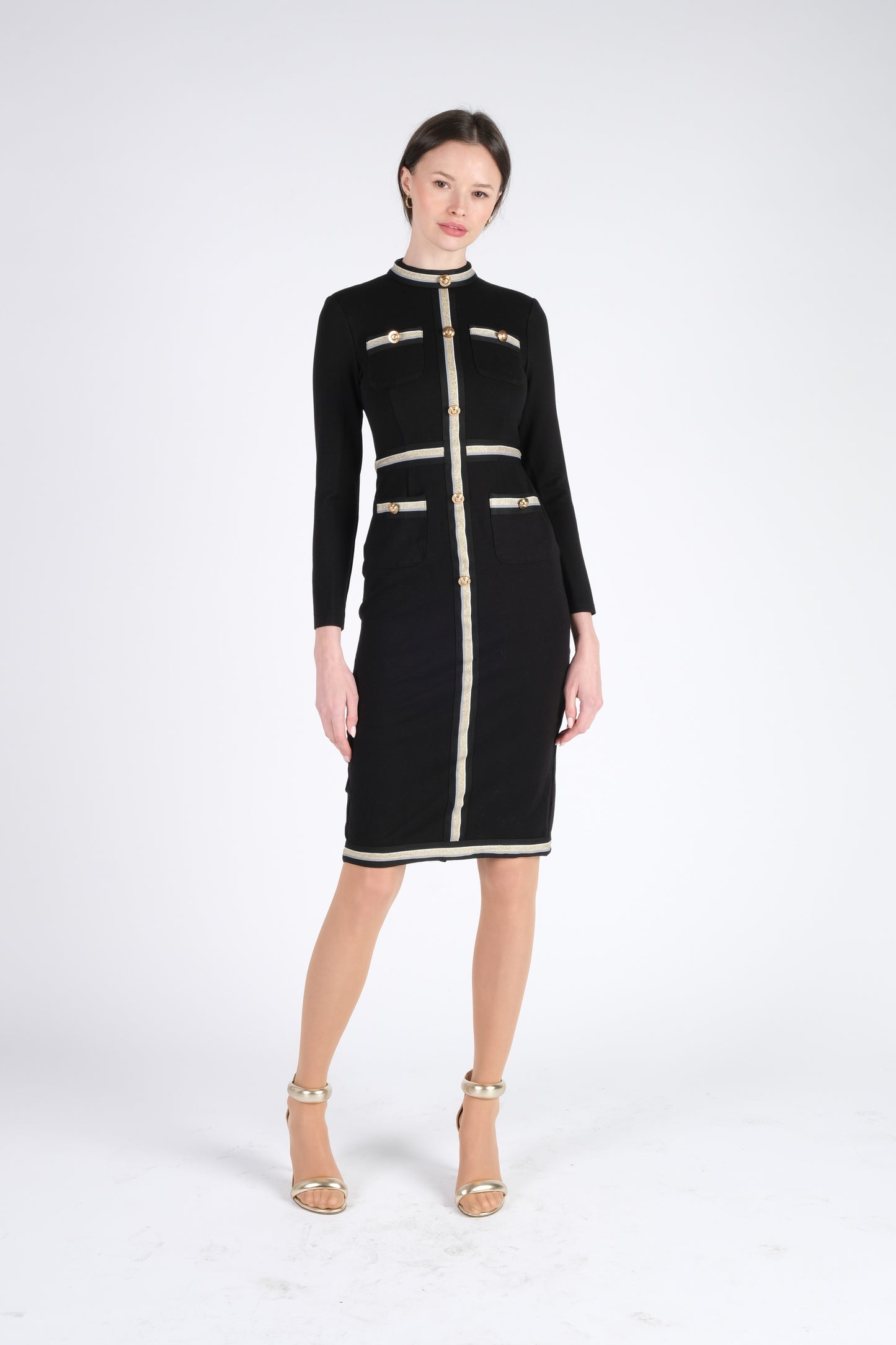 Black Midi Dress with Buttons