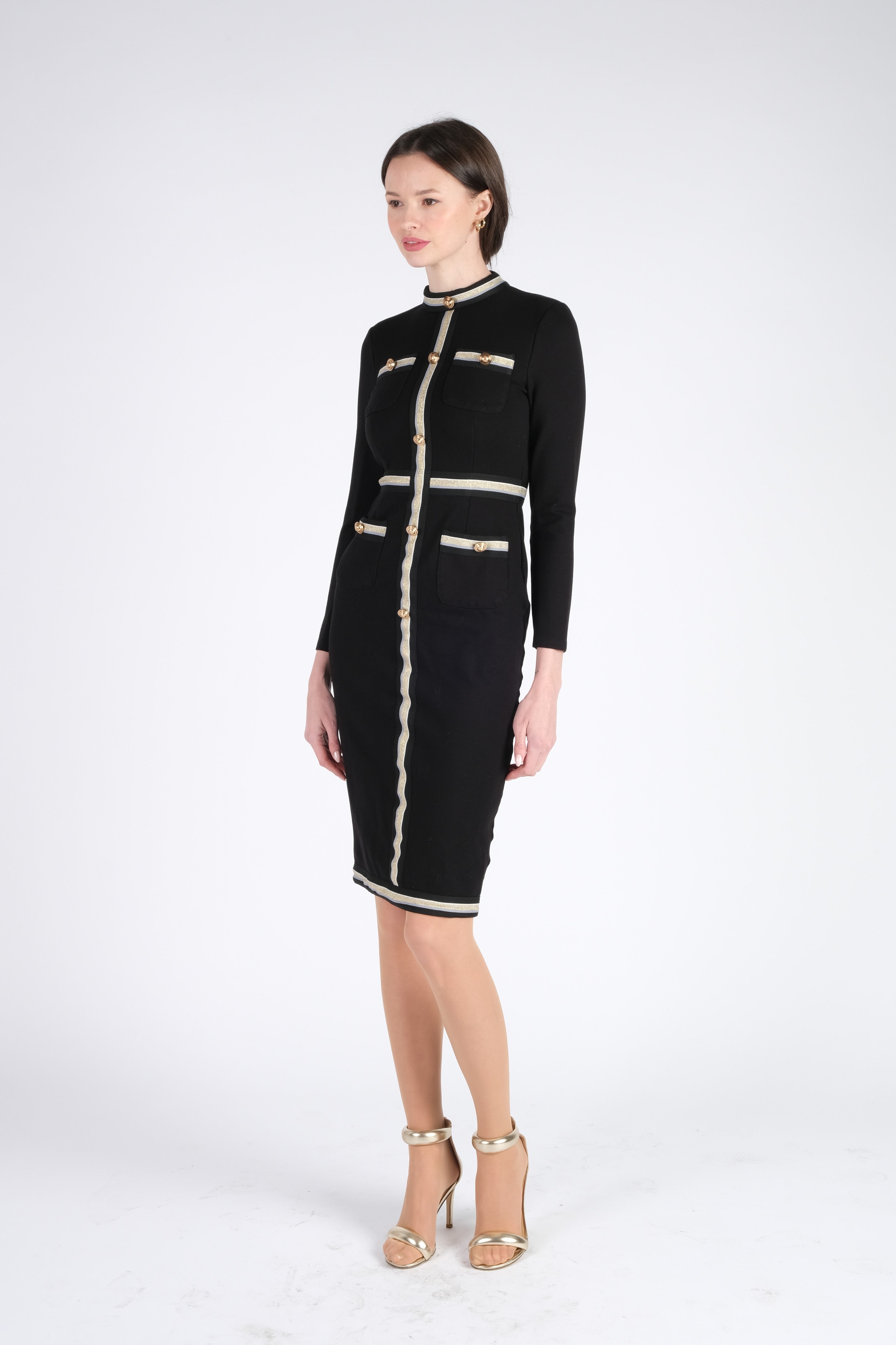 black midi dress buttons Meryl Black Button Down Midi Dress
